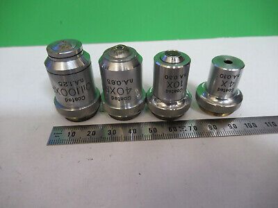 LOT 4 EA 4X 10X 40X 100X UNITRON OBJECTIVE MICROSCOPE PART AS PICTURED &R7-B-15