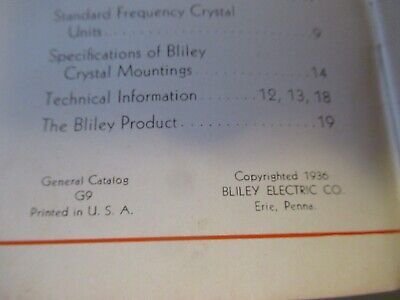 VINTAGE BROCHURE BLILEY ELECTRIC QUARTZ CRYSTAL FREQUENCY CONTROL 1937 AS PICTUR