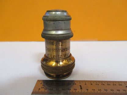 ANTIQUE ERNST LEITZ OBJECTIVE 1/12 OPTICS MICROSCOPE PART AS PICTURED &8M-A-86B