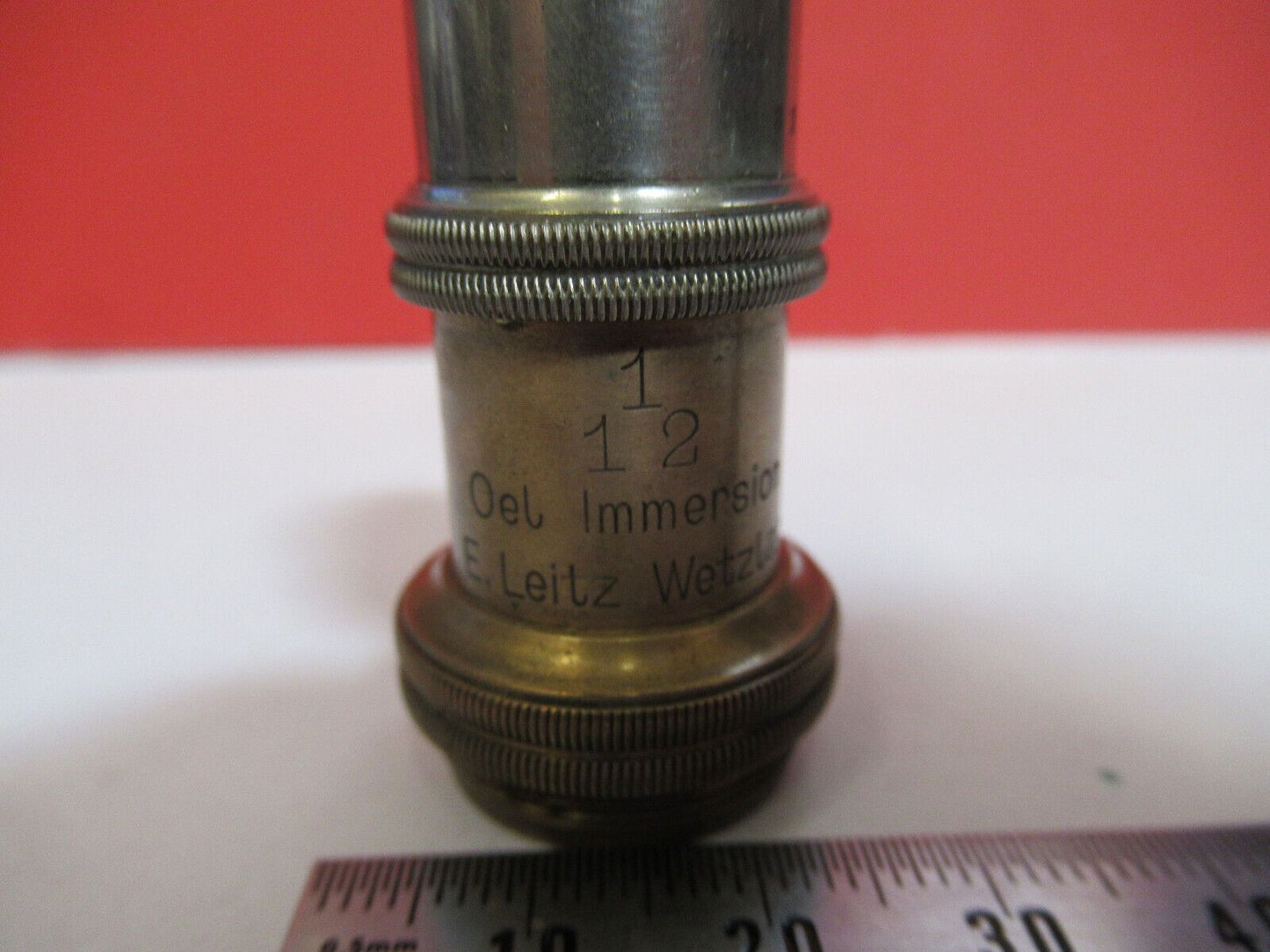 ANTIQUE  BRASS LEITZ GERMANY OBJECTIVE 1/12 MICROSCOPE PART AS PICTURED G4-A-101