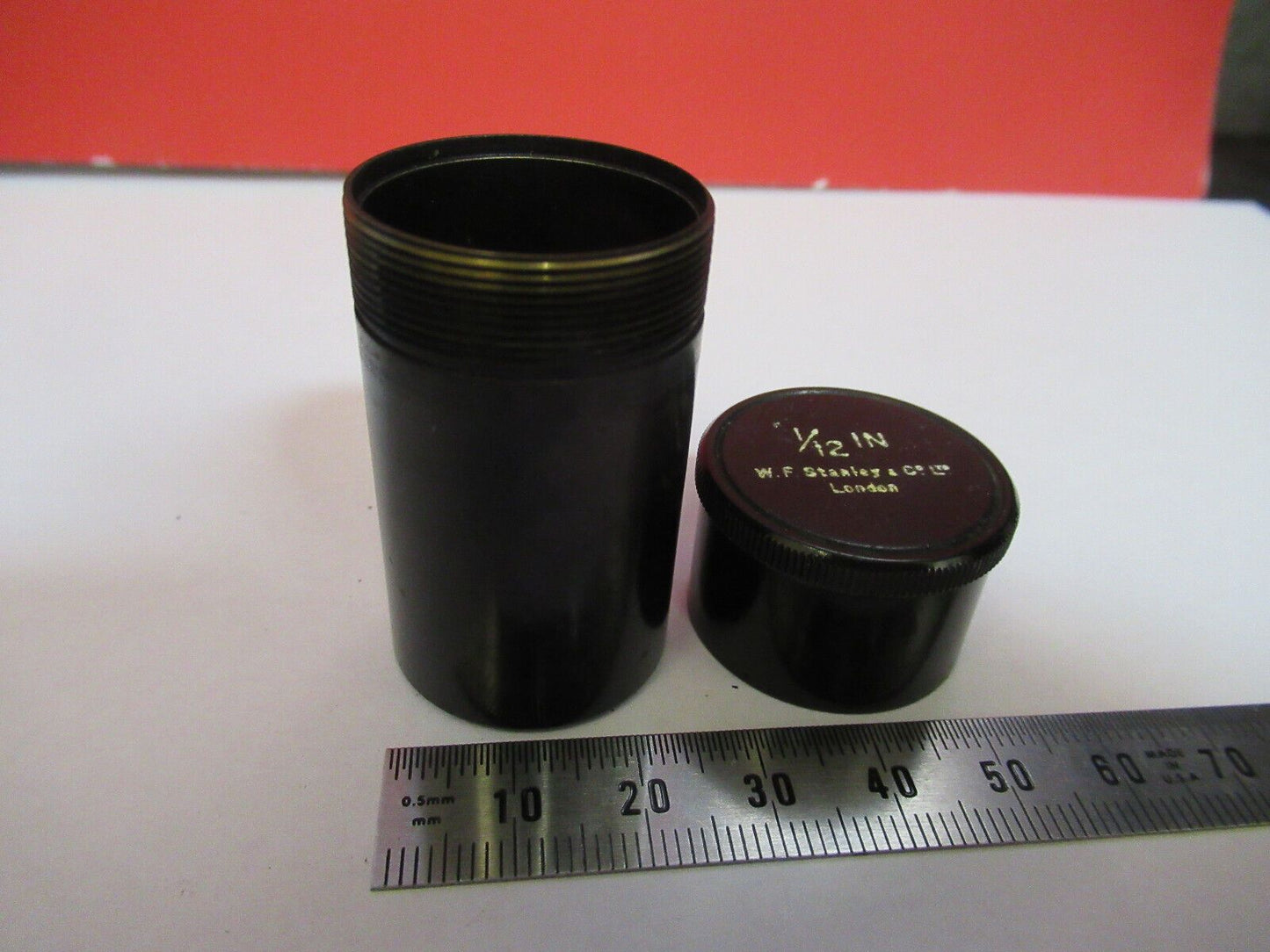 ANTIQUE STANLEY LONDON EMPTY OBJECTIVE CAN MICROSCOPE PART AS PICTURED &S5-A-11