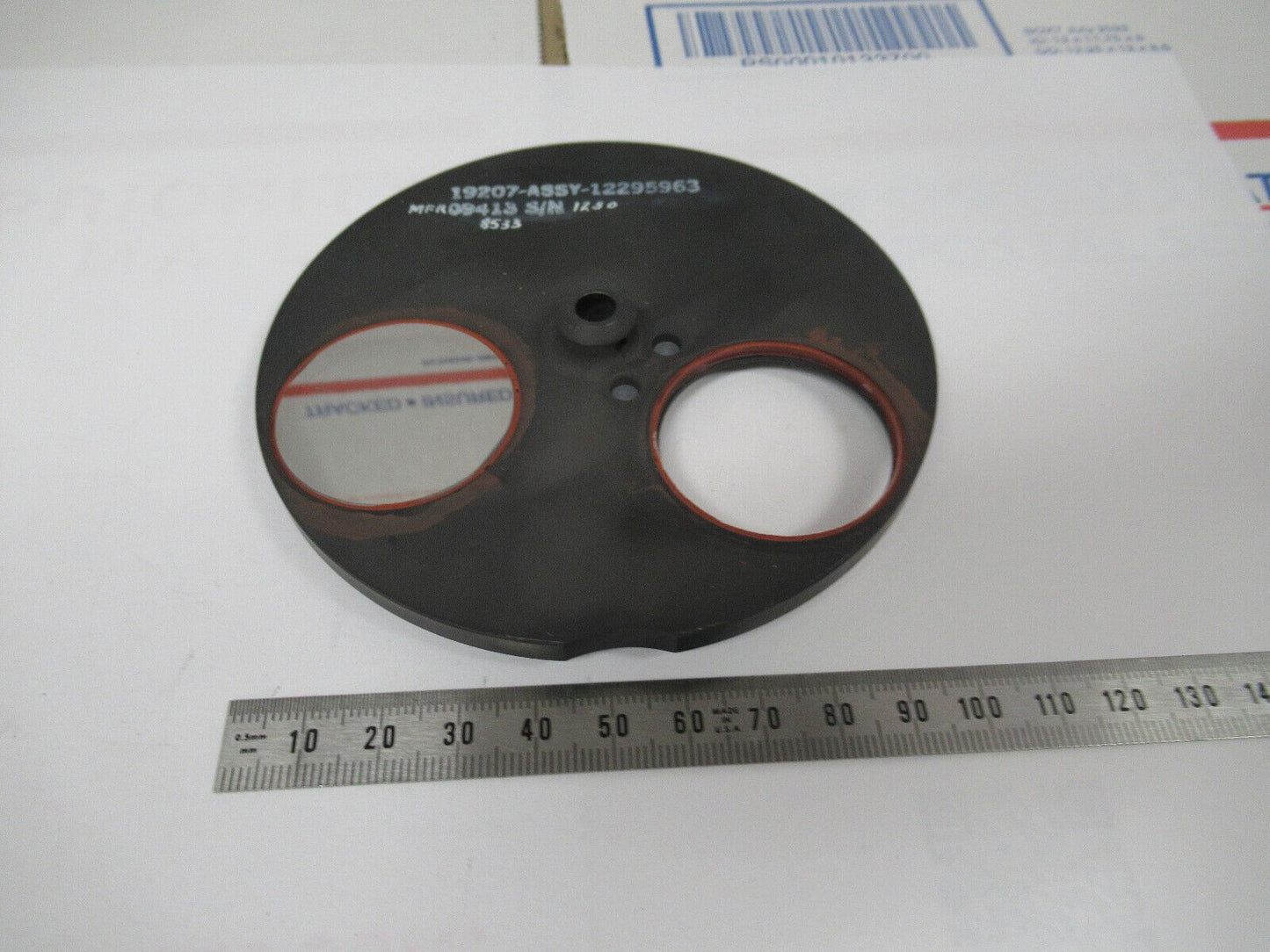 MIL SPEC OPTICAL FILTER ASSEMBLY HEAVY METAL LASER OPTICS AS PICTURED W1-A-14