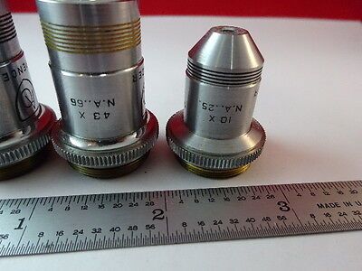 LOT 3 EA AO AMERICAN OPTICS SPENCER OBJECTIVES 97 43 10 MICROSCOPE AS IS &2-A-25