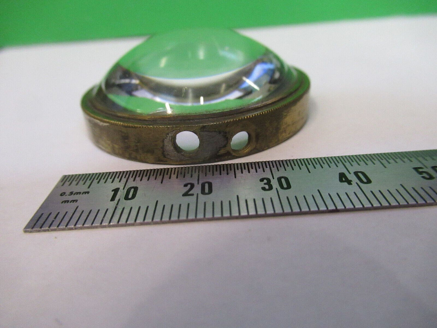 ANTIQUE BRASS MOUNTED CONVEX LENS GLASS MICROSCOPE PART AS PICTURED &R6-A-11