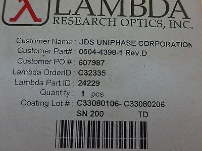 OPTICAL COATED LENS LAMBDA RESEARCH JDS UNIPHASE LASER OPTICS AS IS BIN#K1-91