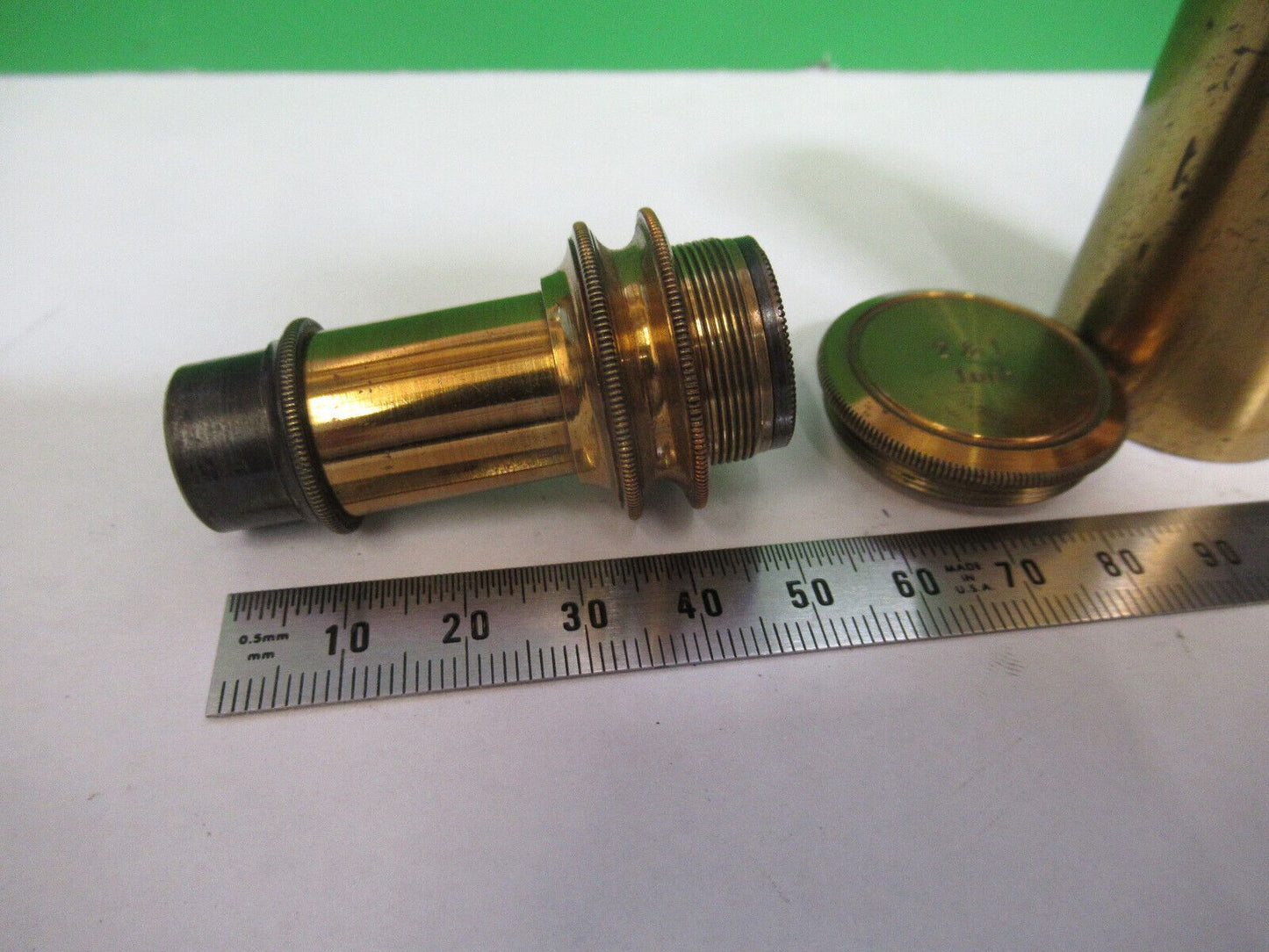 ANTIQUE POWELL BRASS UK OBJECTIVE RARE MICROSCOPE PART AS PICTURED R2-B-28