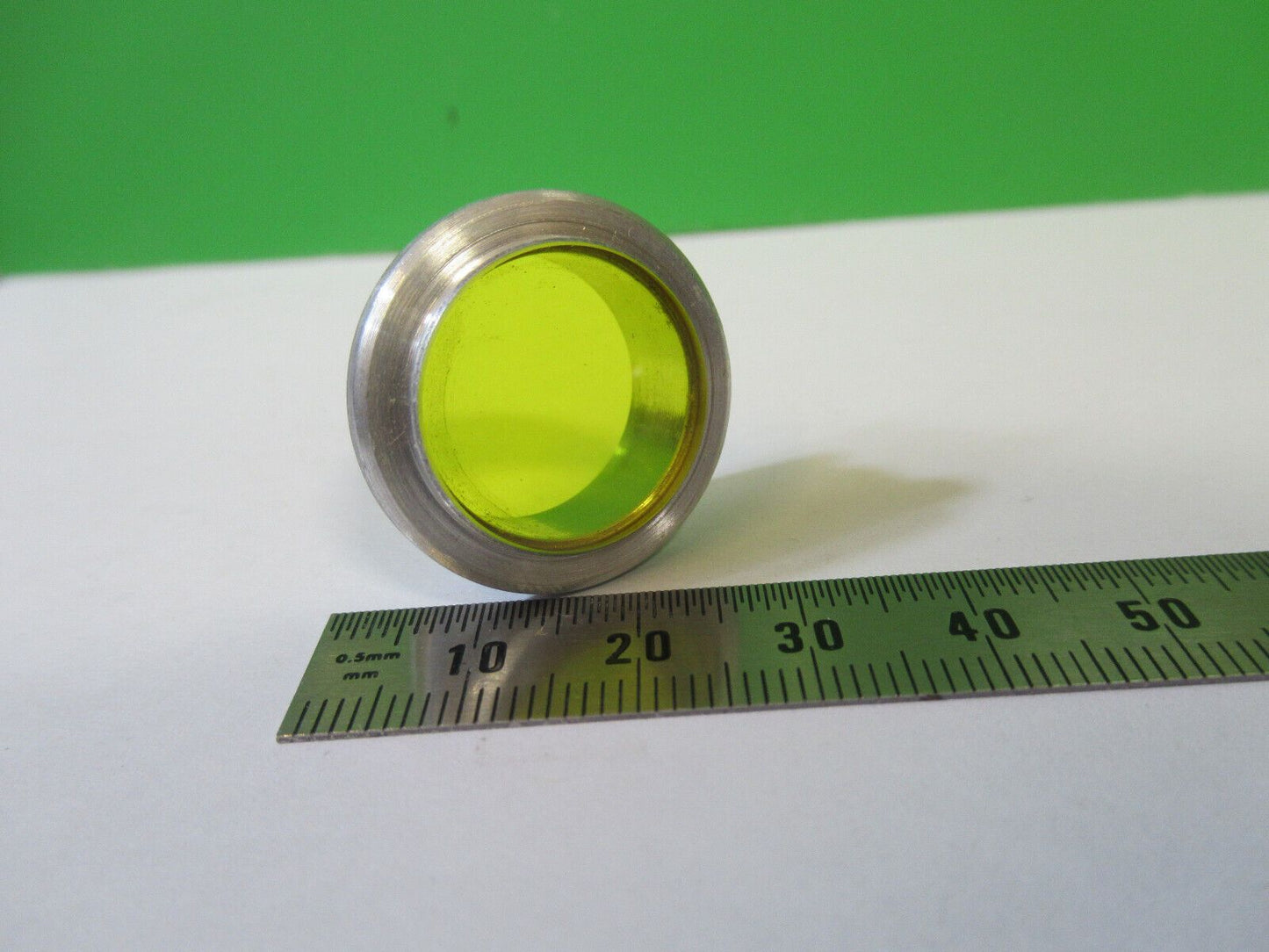 OPTICAL YELLOW FILTER GLASS  MOUNTED LASER OPTICS AS PICTURED #22-A-50