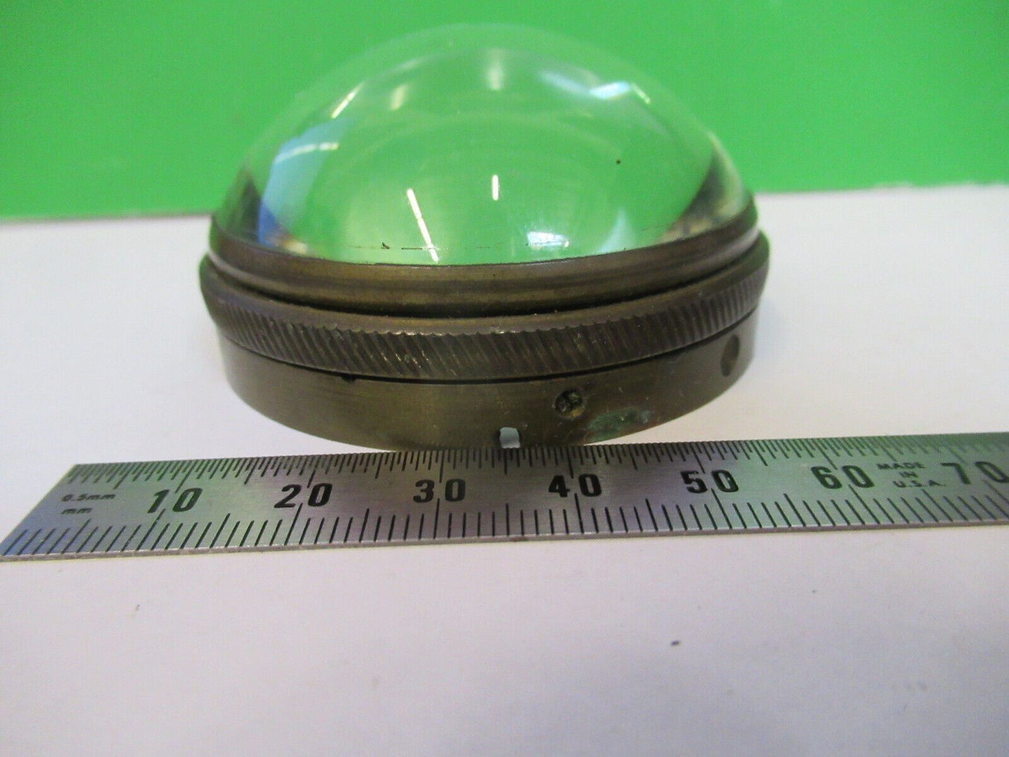 ANTIQUE BRASS MOUNTED CONVEX LENS GLASS MICROSCOPE PART AS PICTURED &R6-A-10