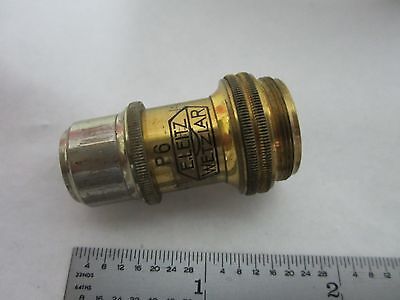 MICROSCOPE PART ANTIQUE BRASS OBJECTIVE P6 LEITZ GERMANY OPTICS AS IS BIN#S2-46