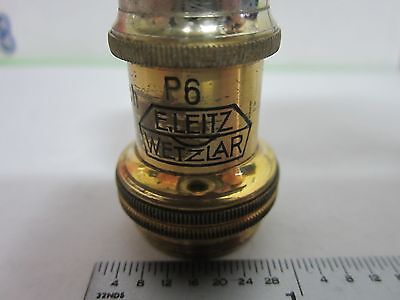 MICROSCOPE PART ANTIQUE BRASS OBJECTIVE P6 LEITZ GERMANY OPTICS AS IS BIN#S2-46