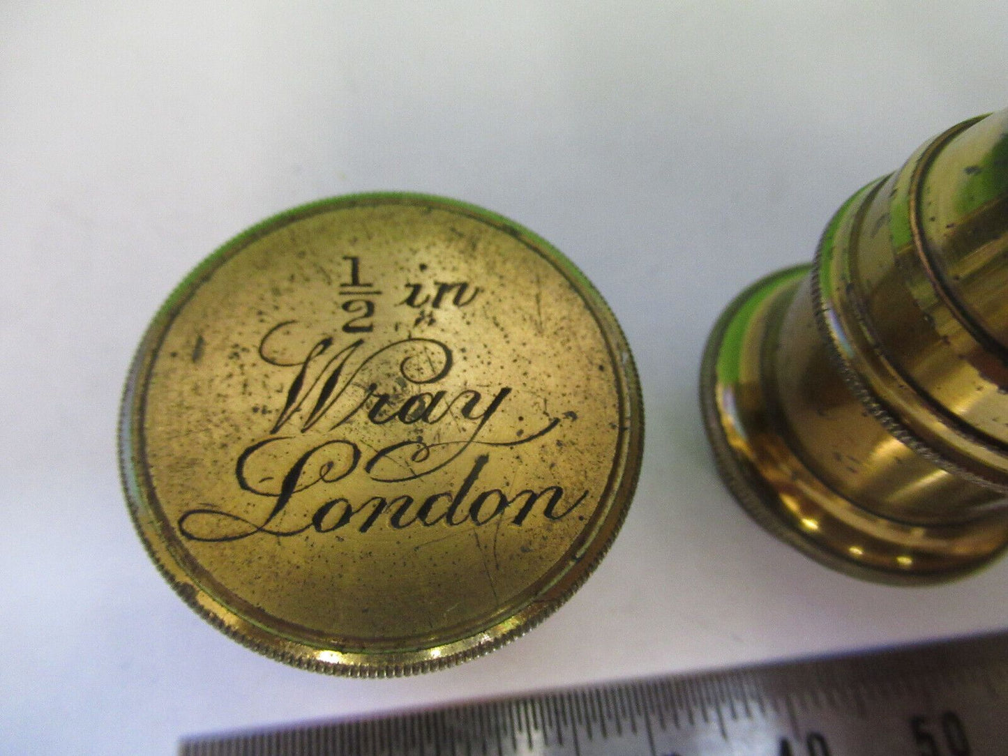 ANTIQUE BRASS RARE WRAY LONDON OBJECTIVE MICROSCOPE PART AS PICTURED #R1-B-09