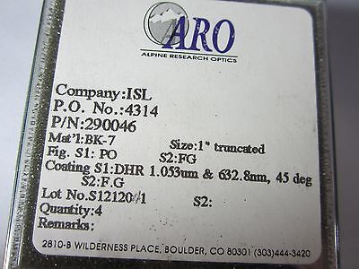 OPTICAL LOT 4 EA ARO BK7 GLASS COATED FILTER MIRROR LASER OPTICS BIN#32-86