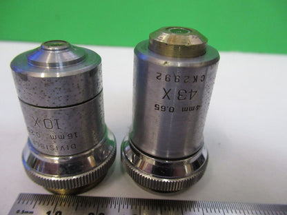 LOT 2 EA MICROSCOPE OBJECTIVE LENSES BAUSCH LOMB 10X 43X OPTICS #P8-B-06