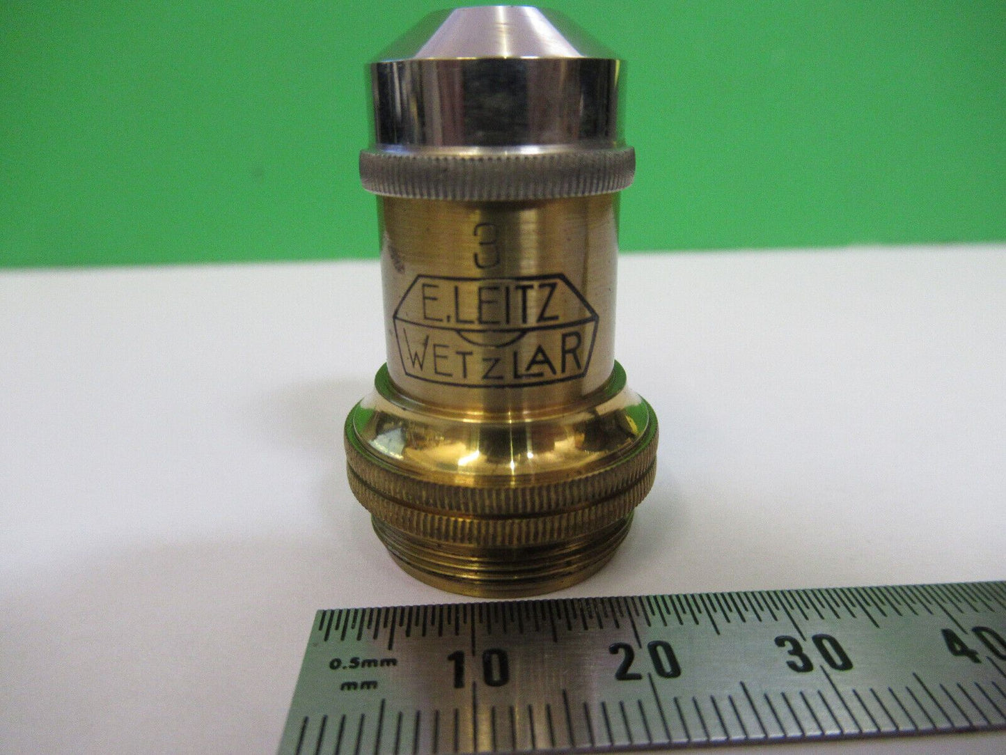 ANTIQUE BRASS ERNST LEITZ  "3" OBJECTIVE MICROSCOPE PART AS PICTURED #R6-A-72