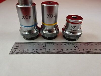 MICROSCOPE PART LOT MINI OBJECTIVES 4X 10X 40X OPTICS AS IS #P9-C-04