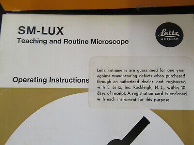 ORIGINAL BOOKLET LEITZ WETZLAR GERMANY SM-LUX MICROSCOPE PART AS PICTURED W3