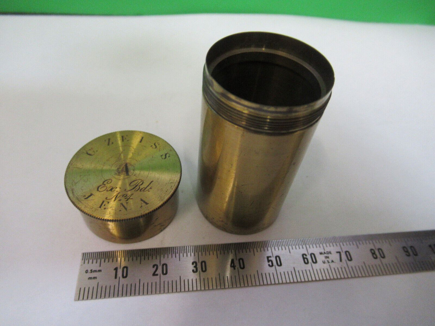 ANTIQUE EMPTY BRASS CAN for ZEISS OBJECTIVE MICROSCOPE PART AS PICTURED Z7-A-40