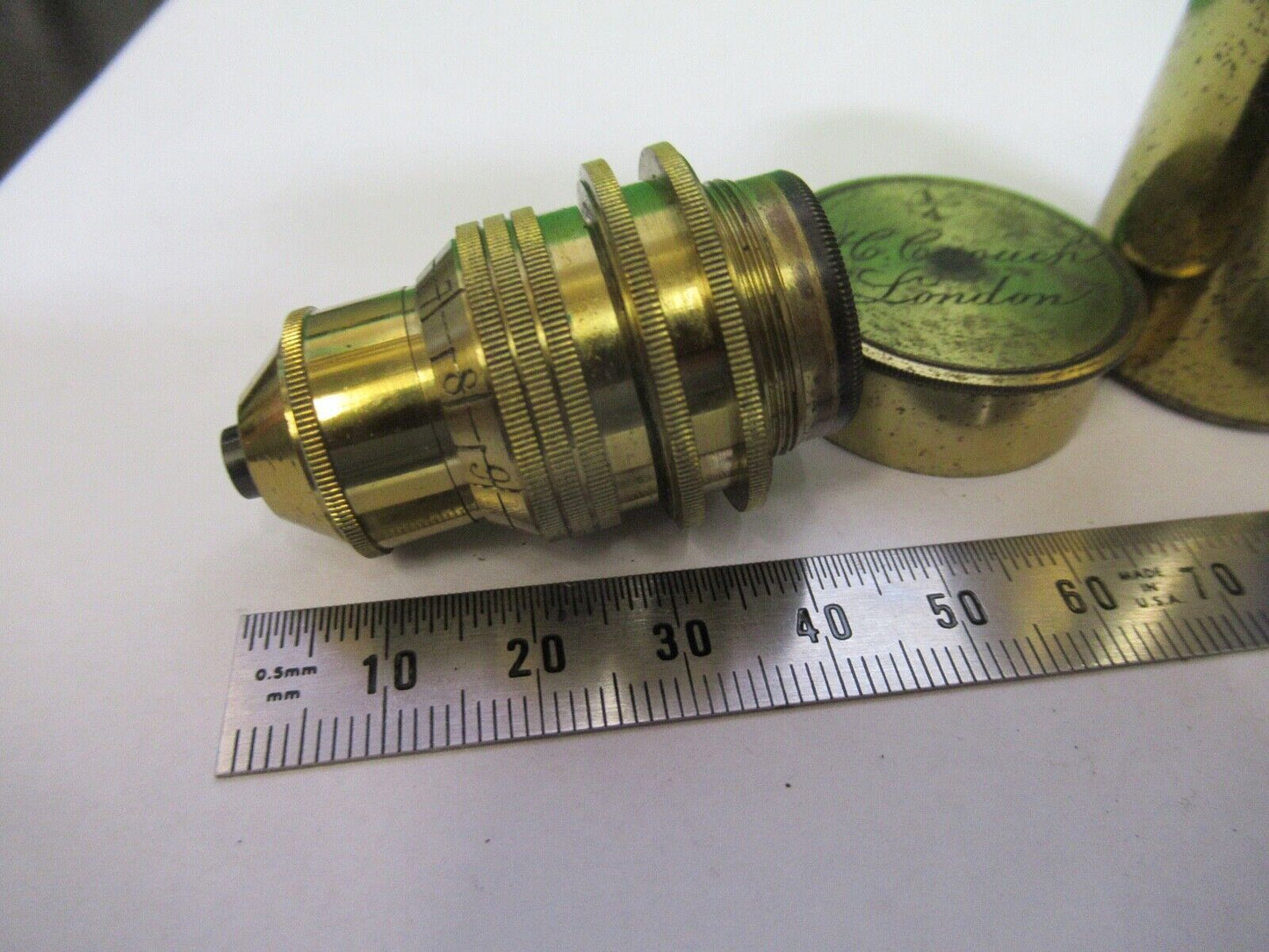 ANTIQUE BRASS OBJECTIVE 1/4in LENS HENRY CROUCH UK MICROSCOPE PART F8-B-28