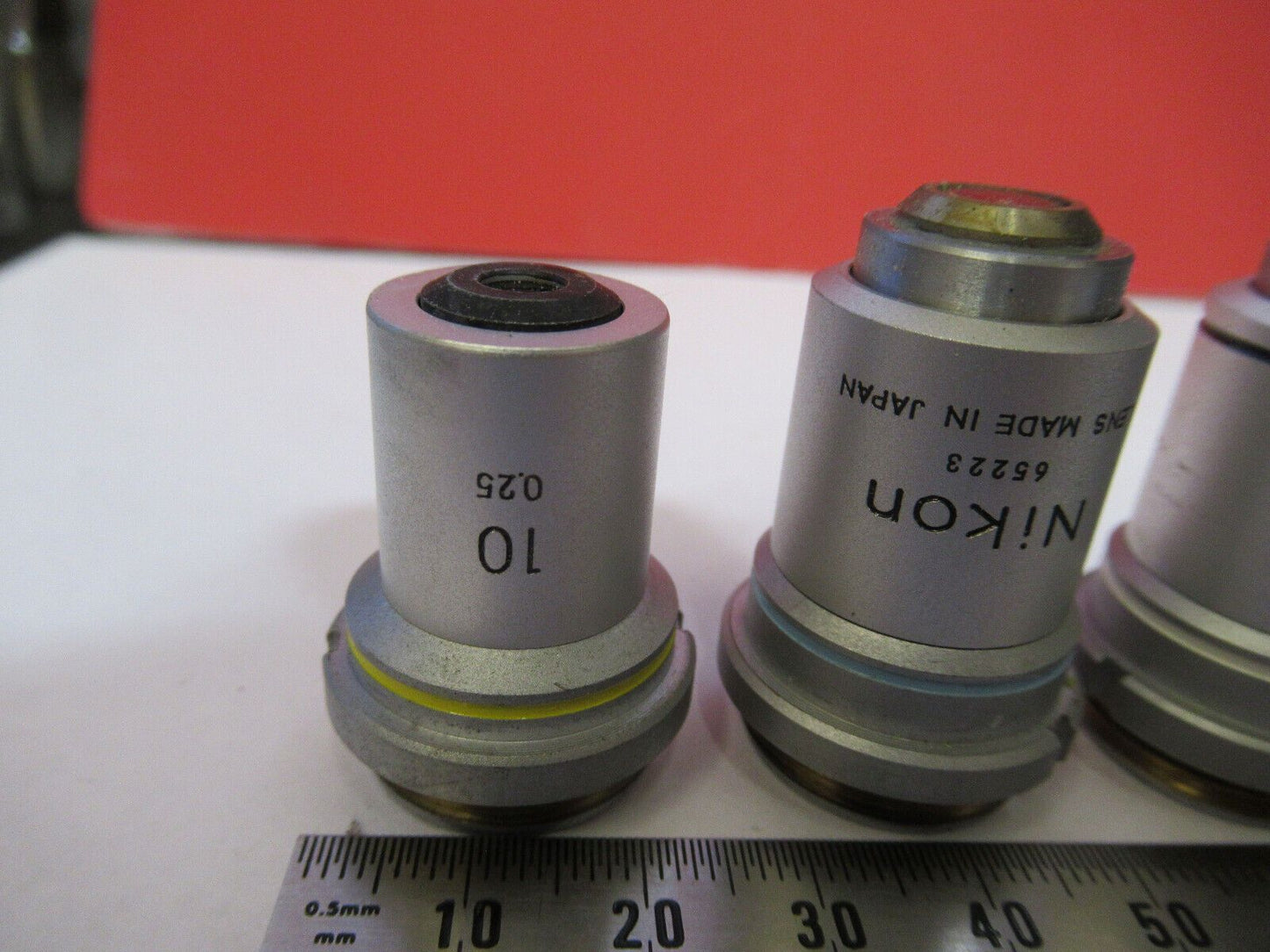 LOT NIKON JAPAN OBJECTIVES 10 40 100X OPTICS MICROSCOPE PART AS PICTURED S6-A-32