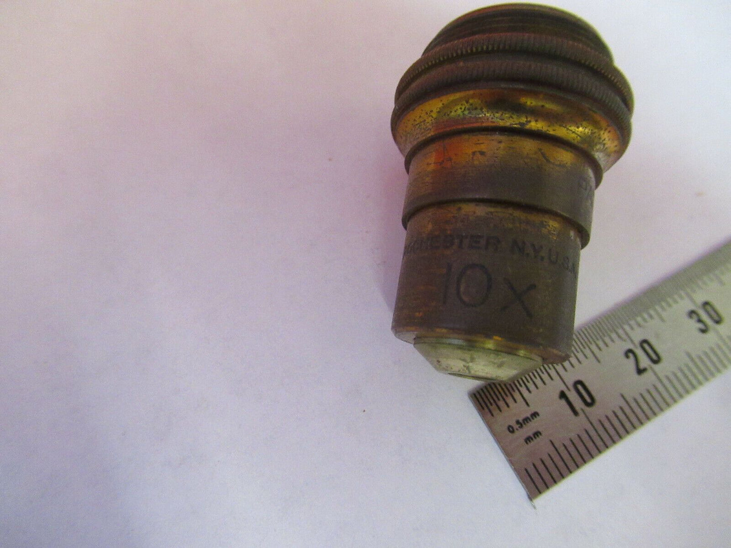 BAUSCH LOMB ANTIQUE BRASS 16mm OBJECTIVE MICROSCOPE PART AS PICTURED 10X Q3-B-10