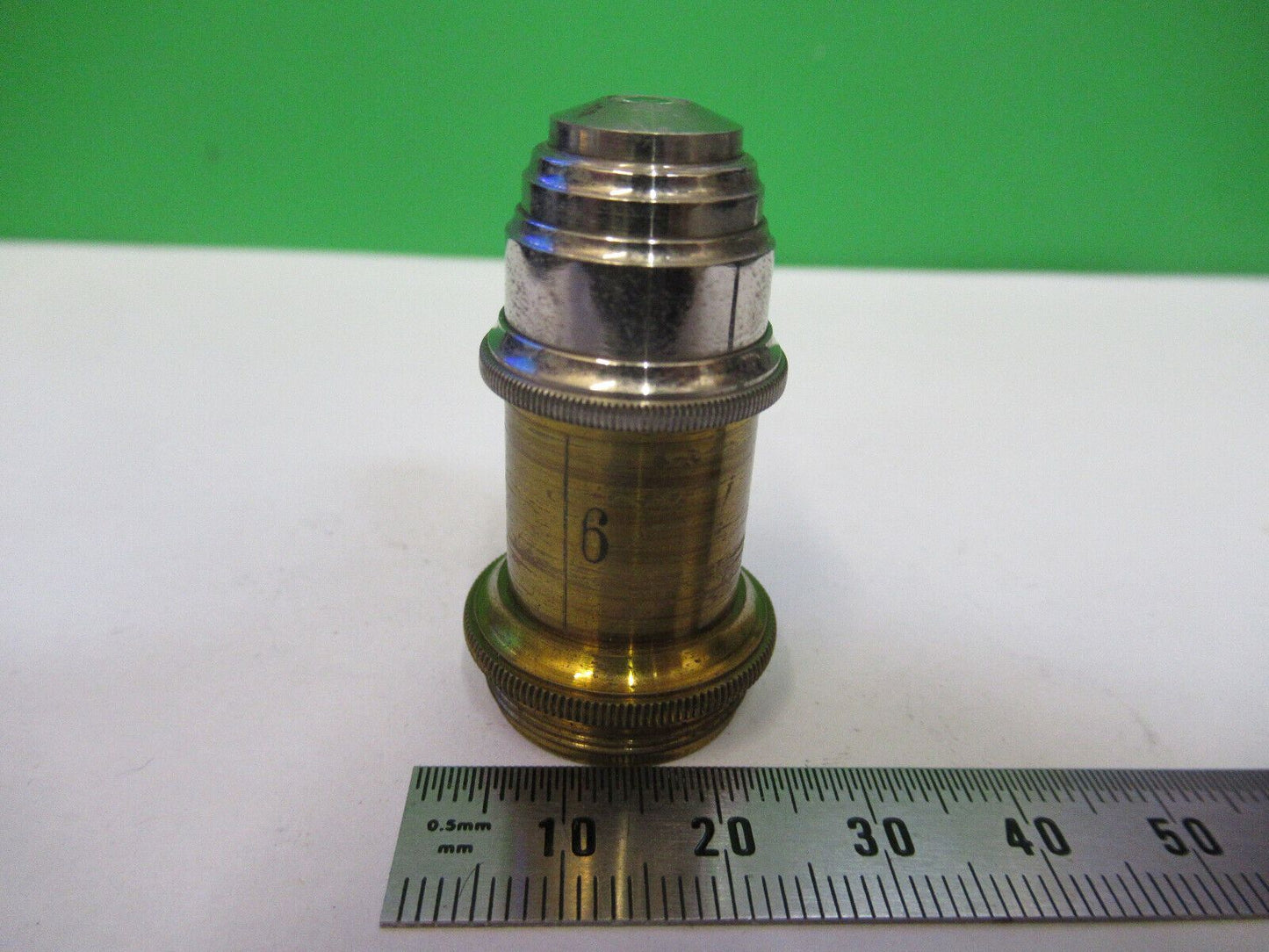 ANTIQUE BRASS ERNST LEITZ "6" OBJECTIVE MICROSCOPE PART AS PICTURED #R1-B-10