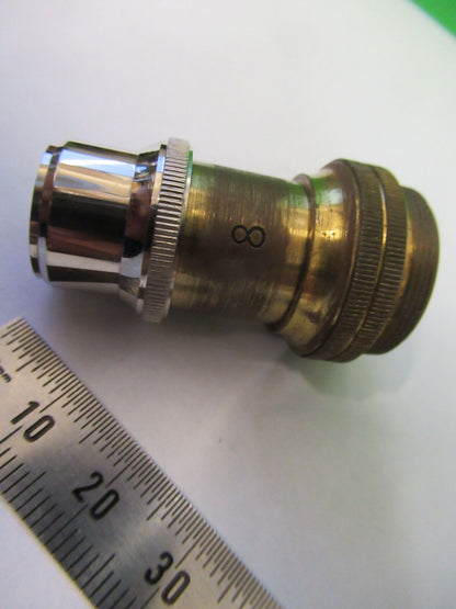 ANTIQUE BRASS UNKNOWN OBJECTIVE LENS "8" MICROSCOPE PART AS PICTURED Z4-B-54