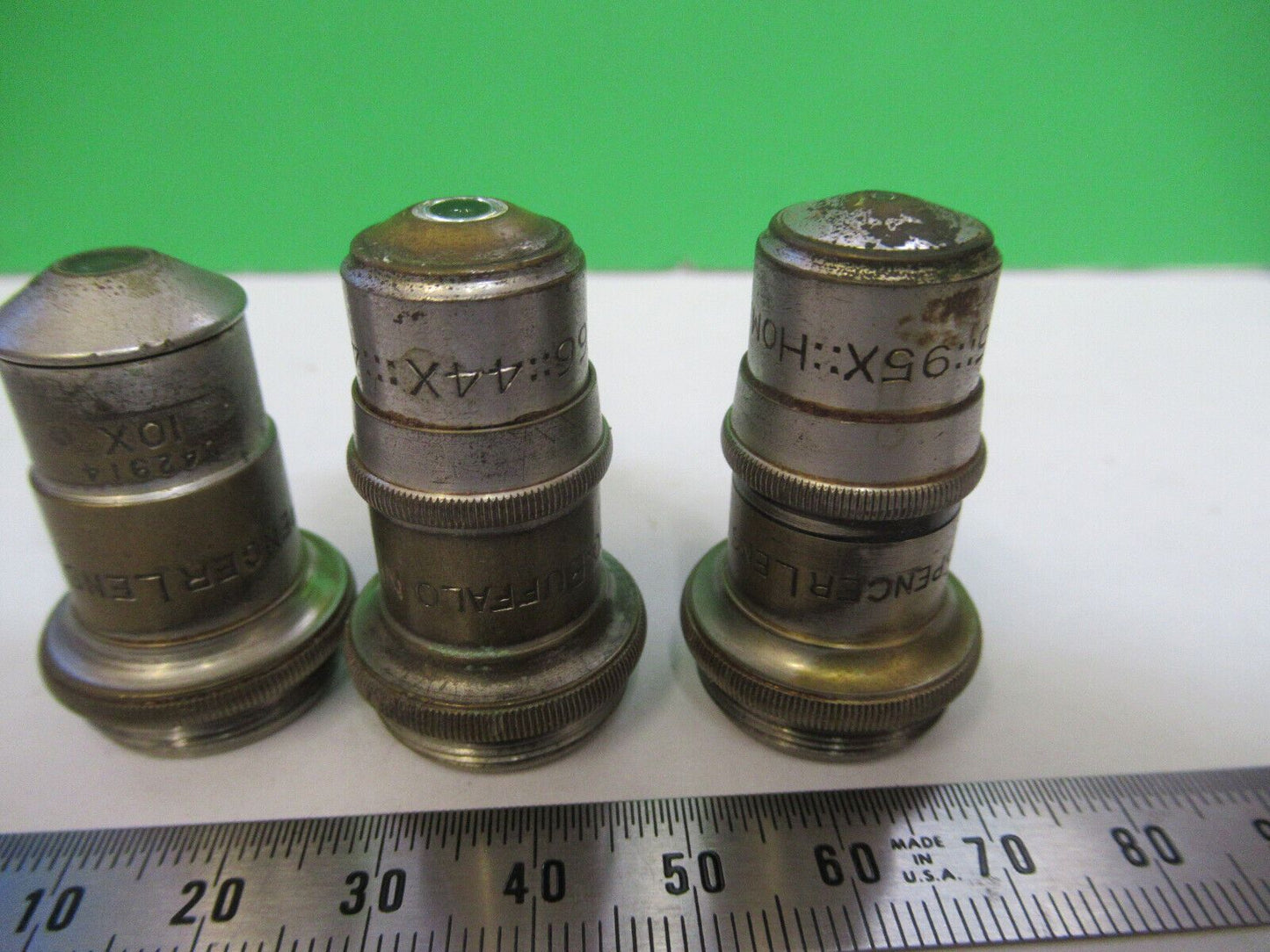 LOT SPENCER OBJECTIVE 10X 44X 95X MICROSCOPE PART OPTICS AS PICTURED AO Z6-A-106