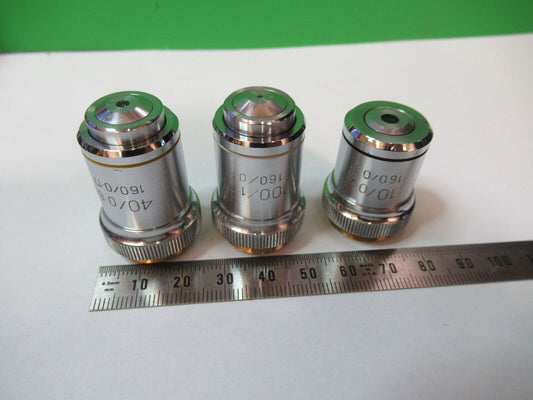 LOT 3 EA GENERIC 10X 40X 100X OBJECTIVE MICROSCOPE PART AS PICTURED &R2-A-17