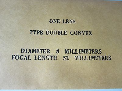 OPTICAL DOUBLE CONVEX  LENS 8 mm DIAMETER FL 52 mm LASER OPTICS BIN#34