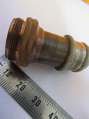 ANTIQUE ERNST LEITZ 1/12 BRASS OBJECTIVE MICROSCOPE PART AS PICTURED R7-A-56