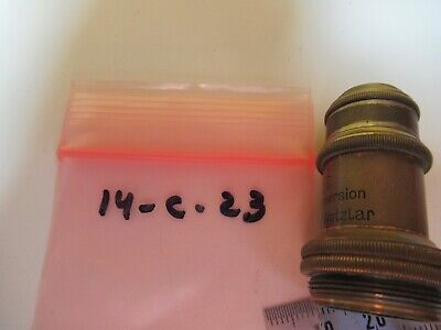 ANTIQUE OBJECTIVE BRASS LEITZ 1/12 OPTICS MICROSCOPE PART AS PICTURED &14-C-23