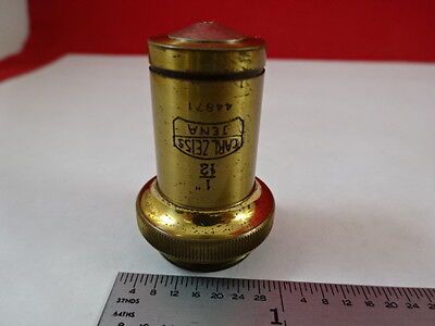 MICROSCOPE PART ANTIQUE BRASS OBJECTIVE CARL ZEISS JENA 90X OPTICS AS IS N5-A-08