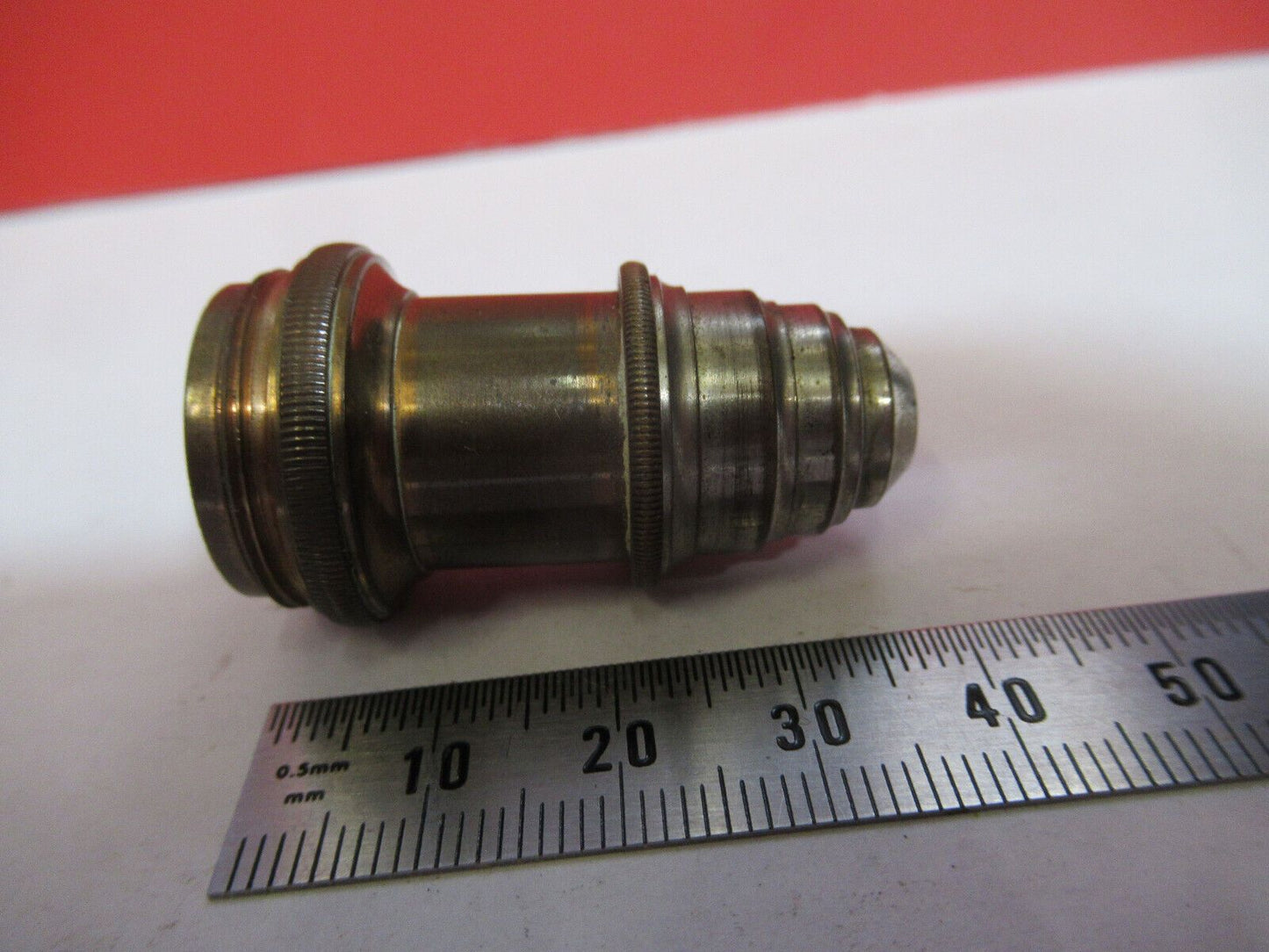 ANTIQUE  BRASS LEITZ GERMANY OBJECTIVE  "5" MICROSCOPE PART AS PICTURED G4-A-104