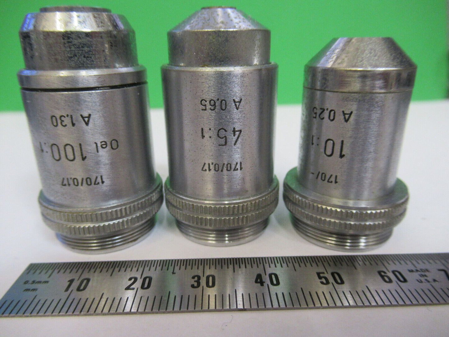 LOT 3 ea OBJECTIVES ERNST LEITZ GERMANY MICROSCOPE PART AS PICTURED &R4-A-50