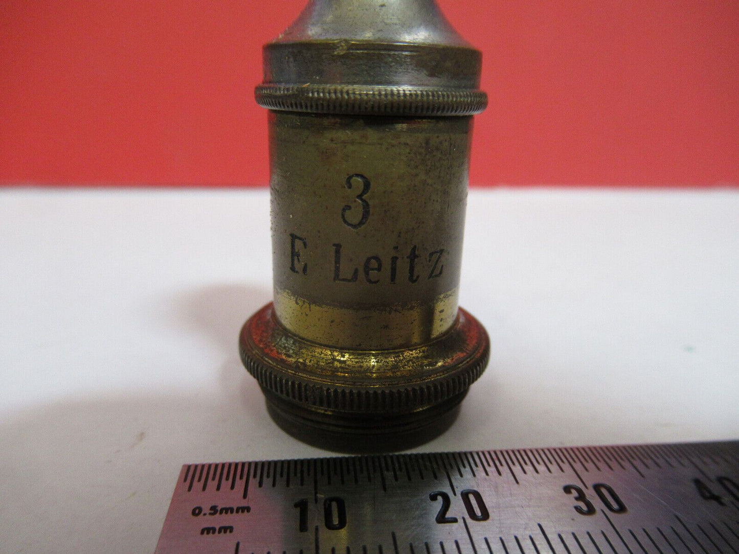 ANTIQUE  BRASS LEITZ GERMANY OBJECTIVE  "3" MICROSCOPE PART AS PICTURED G4-A-103