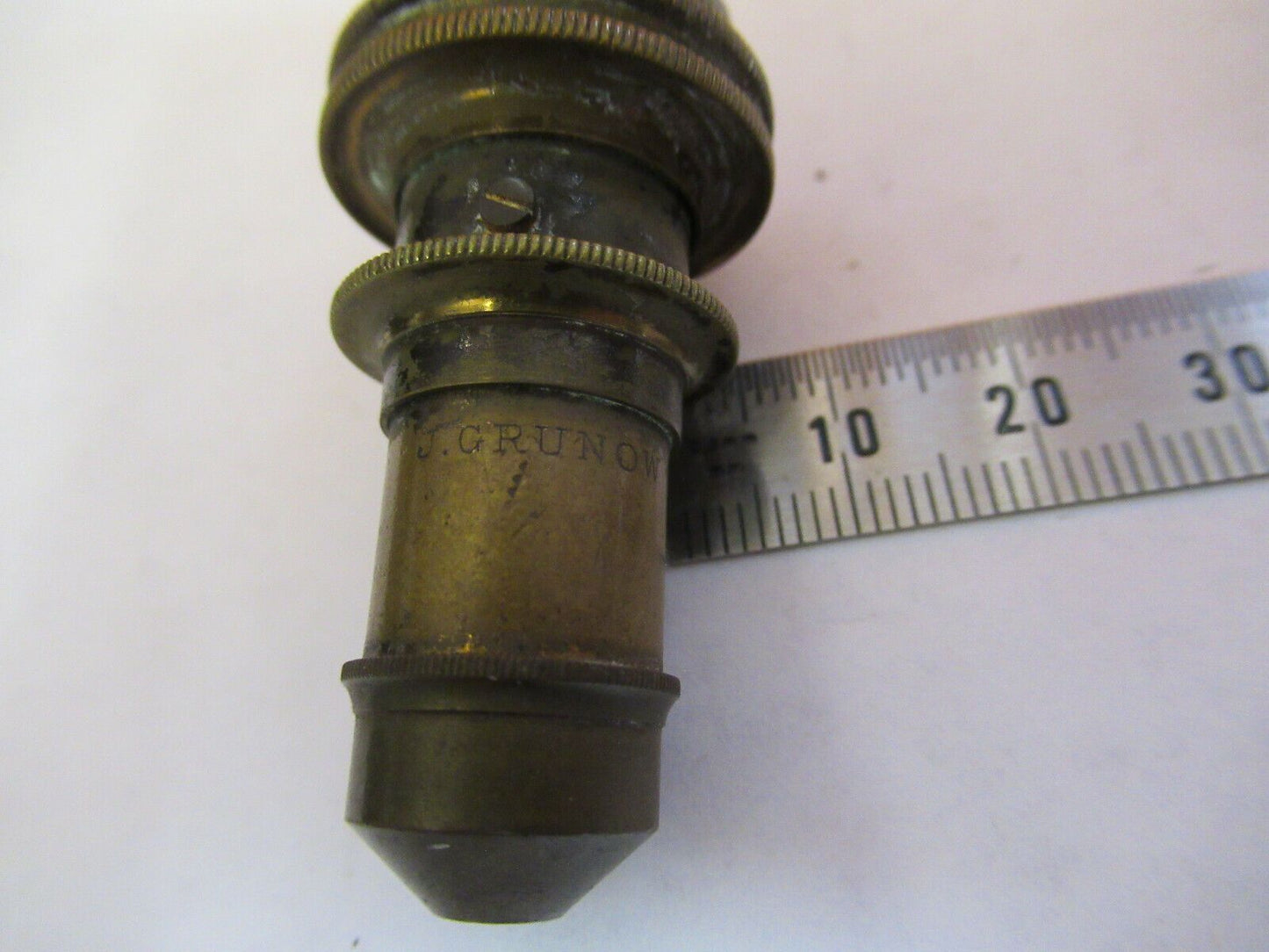 ANTIQUE BRASS J. GRUNOW OBJECTIVE LENS MICROSCOPE PART AS PICTURED #P2-A-03