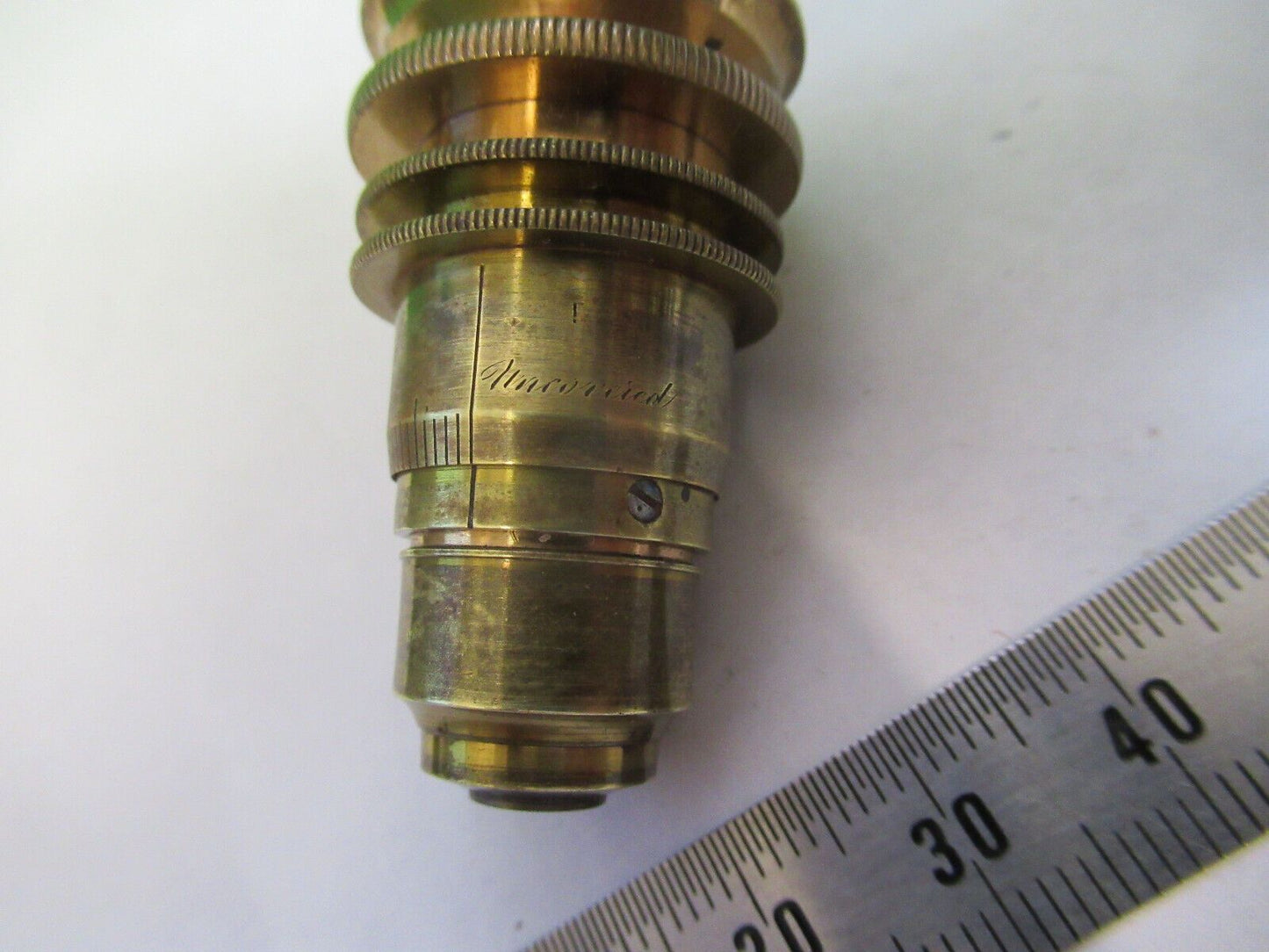 ANTIQUE BRASS GRUNOW RARE OBJECTIVE LENS MICROSCOPE PART AS PICTURED &R9-B-08