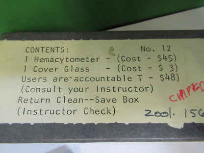 LEVY CHAMBER HEMACYTOMETER NEUBAUER SLIDE MICROSCOPE PART AS PICTURED &Z7-A-50