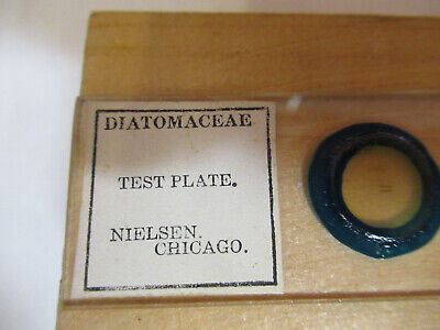 ANTIQUE PREPARED SLIDE DIATOMACEAE + WOOD CASE MICROSCOPE AS PICTURED 4B-FT-18