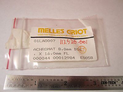 OPTICAL LENS MELLES GRIOT ACHROMAT 8 mm DIA FL 16 mm LASER OPTICS BIN#17