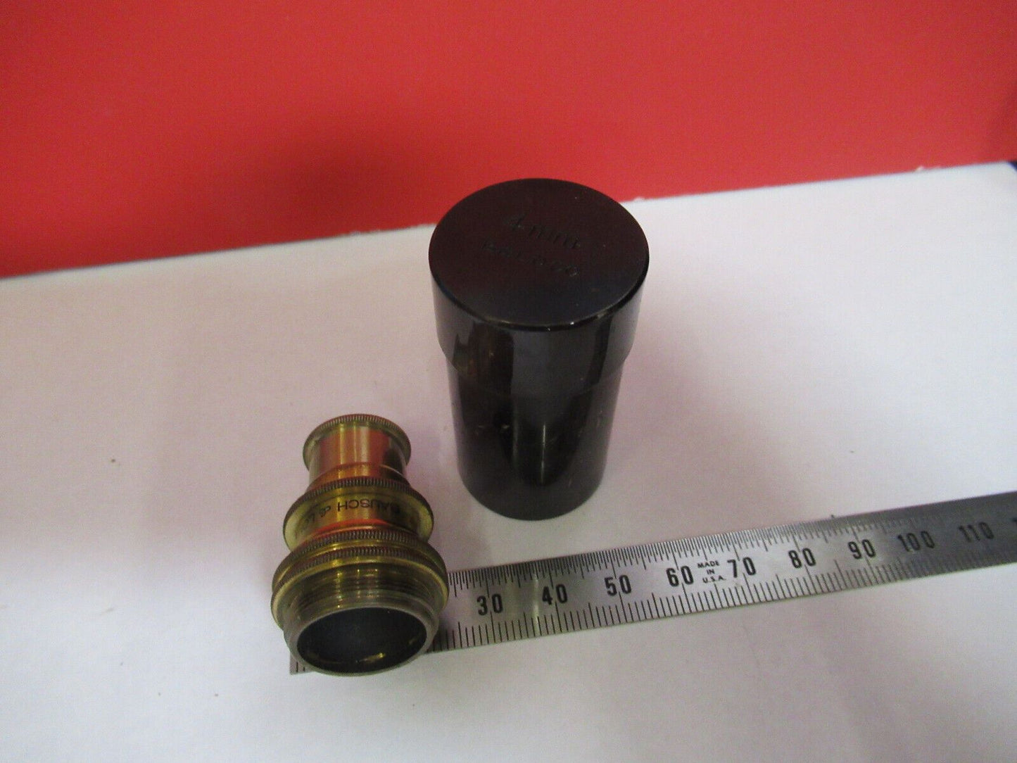 ANTIQUE BRASS BAUSCH LOMB 4mm OBJECTIVE MICROSCOPE PART AS PICTURED &S6-A-10