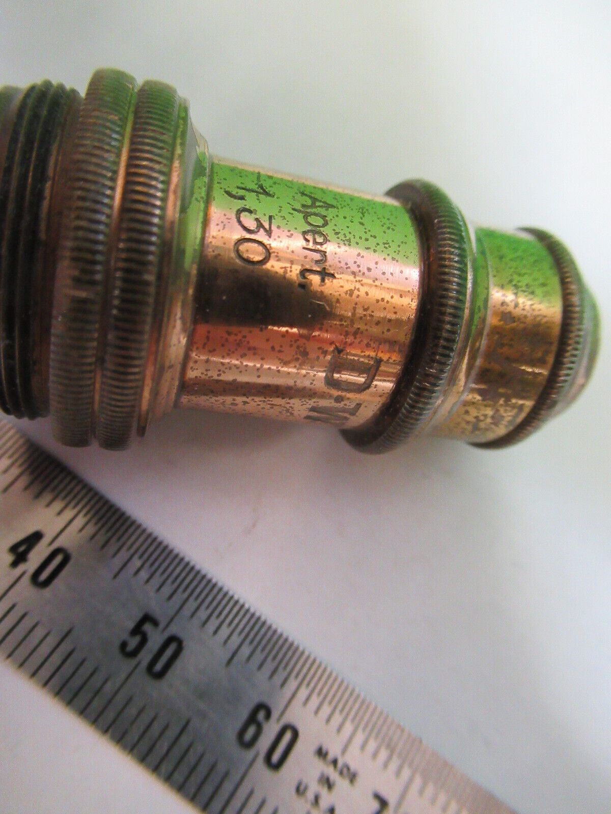 ANTIQUE BRASS 1/12 LEITZ OBJECTIVE OPTICS MICROSCOPE PART AS PICTURED R2-B-83