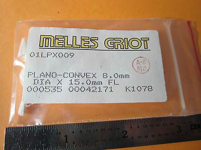 OPTICAL MELLES GRIOT LENS 8 mm DIAMETER FL 15 mm LASER OPTICS BIN#D7