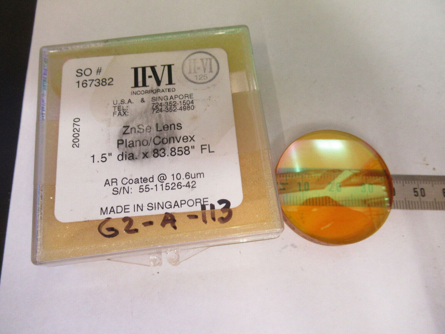 OPTICAL ZINC SELENIDE ZnSe LENS INFRARED LASER OPTICS AS PICTURED G2-A-113