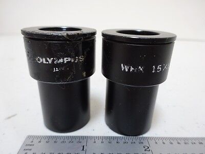 MICROSCOPE PART LOT EYEPIECES OLYMPUS 15X + RETICLE OPTICS AS IS BIN#N8-H-04