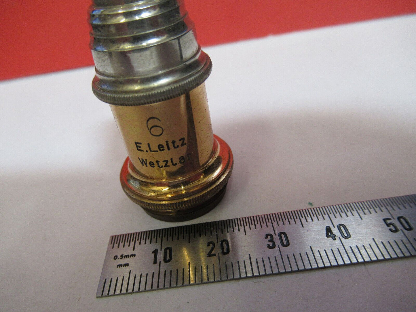 ANTIQUE  BRASS LEITZ GERMANY OBJECTIVE  "6" MICROSCOPE PART AS PICTURED G4-A-102