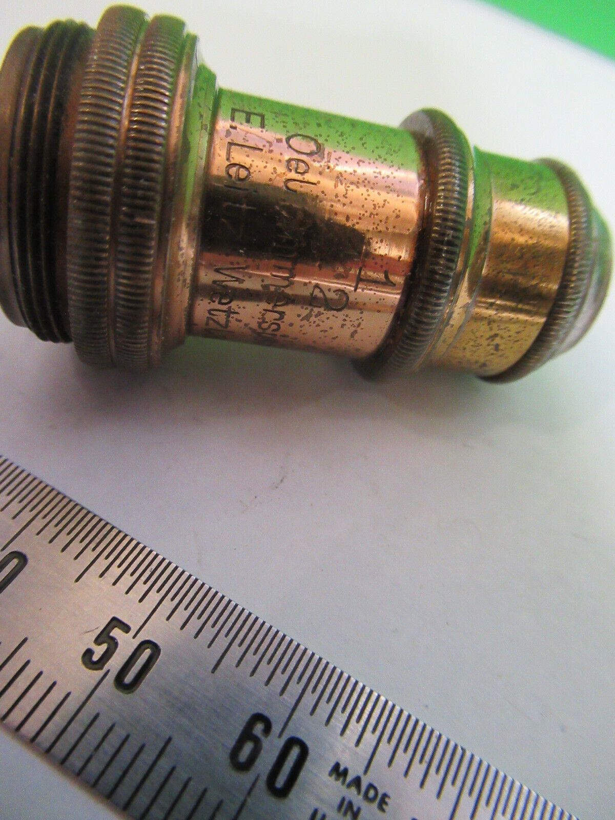 ANTIQUE BRASS 1/12 LEITZ OBJECTIVE OPTICS MICROSCOPE PART AS PICTURED R2-B-83