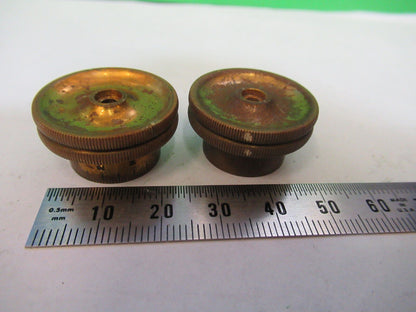 ANTIQUE SPENCER AO PAIR of BRASS KNOBS STAGE MICROSCOPE AS PICTURED &Z1-A-122