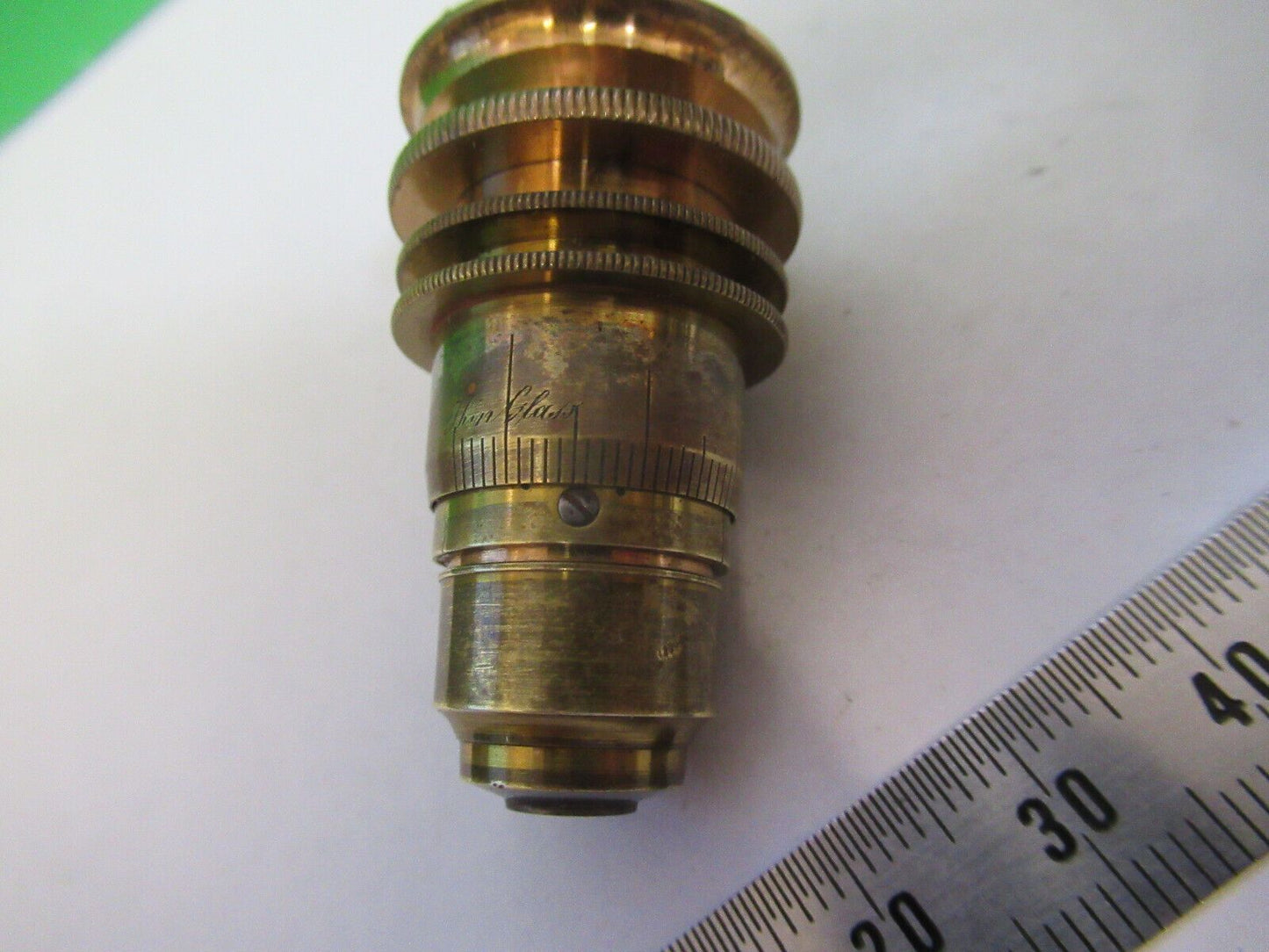 ANTIQUE BRASS GRUNOW RARE OBJECTIVE LENS MICROSCOPE PART AS PICTURED &R9-B-08