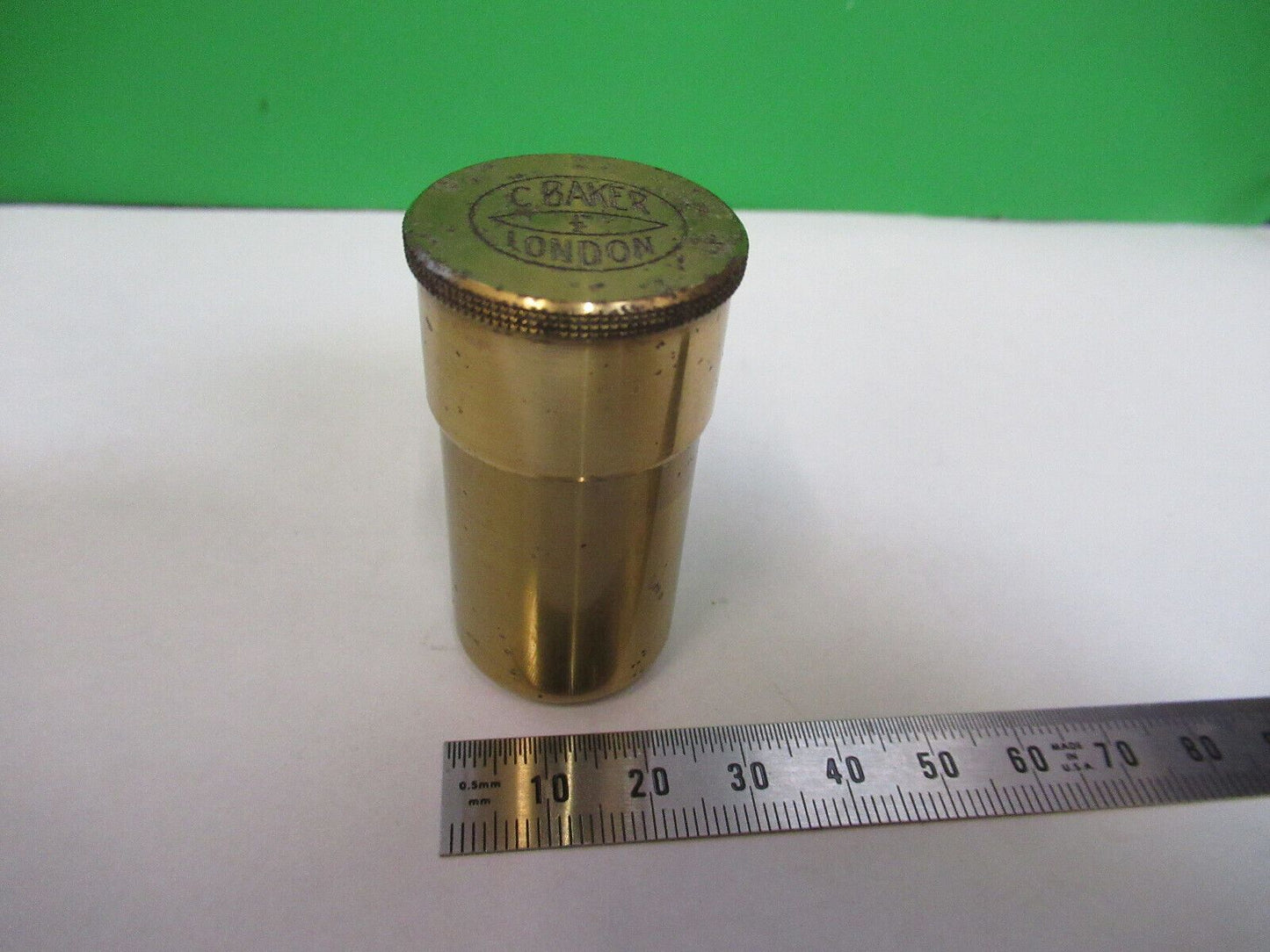 ANTIQUE EMPTY BRASS CAN for OBJECTIVE BAKER MICROSCOPE PART AS PICTURED &Z7-A-37